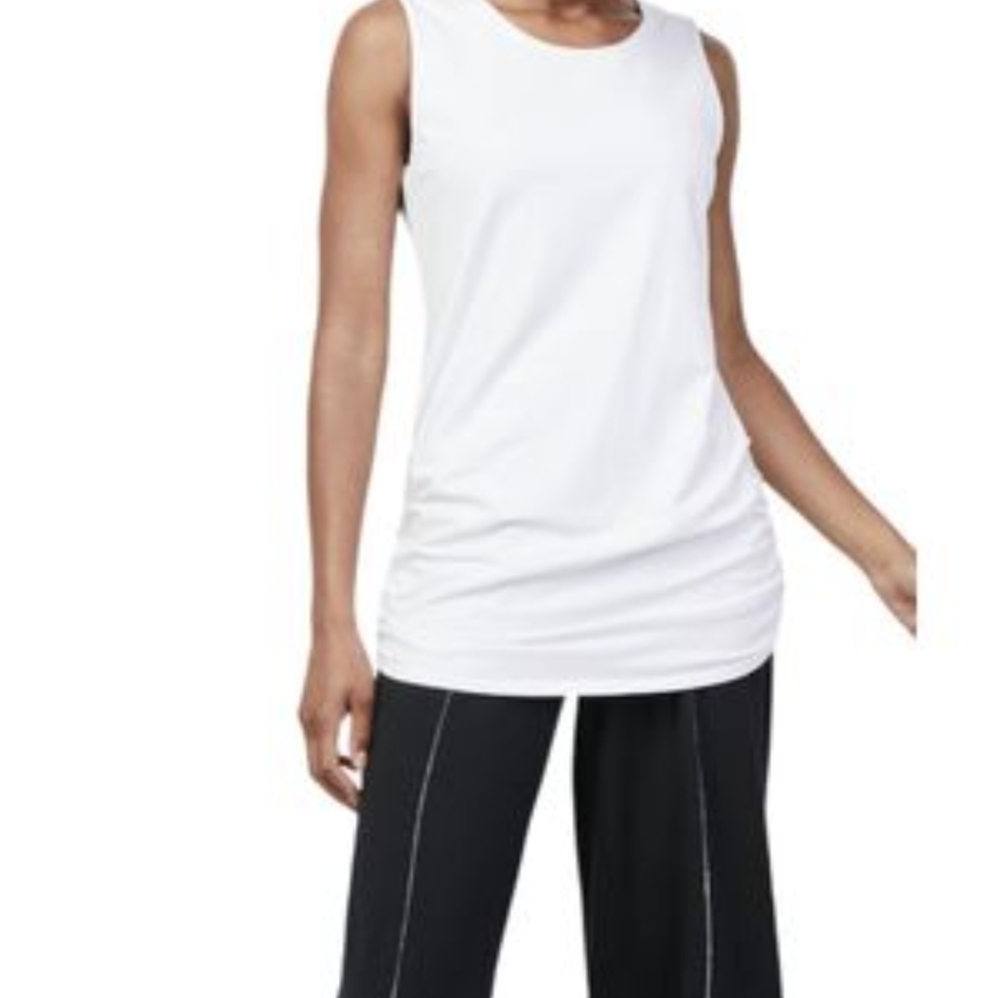 LIV BY HABITAT RUCHED LONG TANK TOP White Sleeveless Women's Top SZ.S NWT